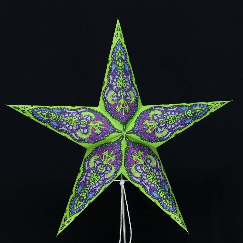 SUMITA grün/Glitter  - Faltbarer Leuchtstern, Weihnachtsstern aus Papier mit 5 Zacken, 60 cm